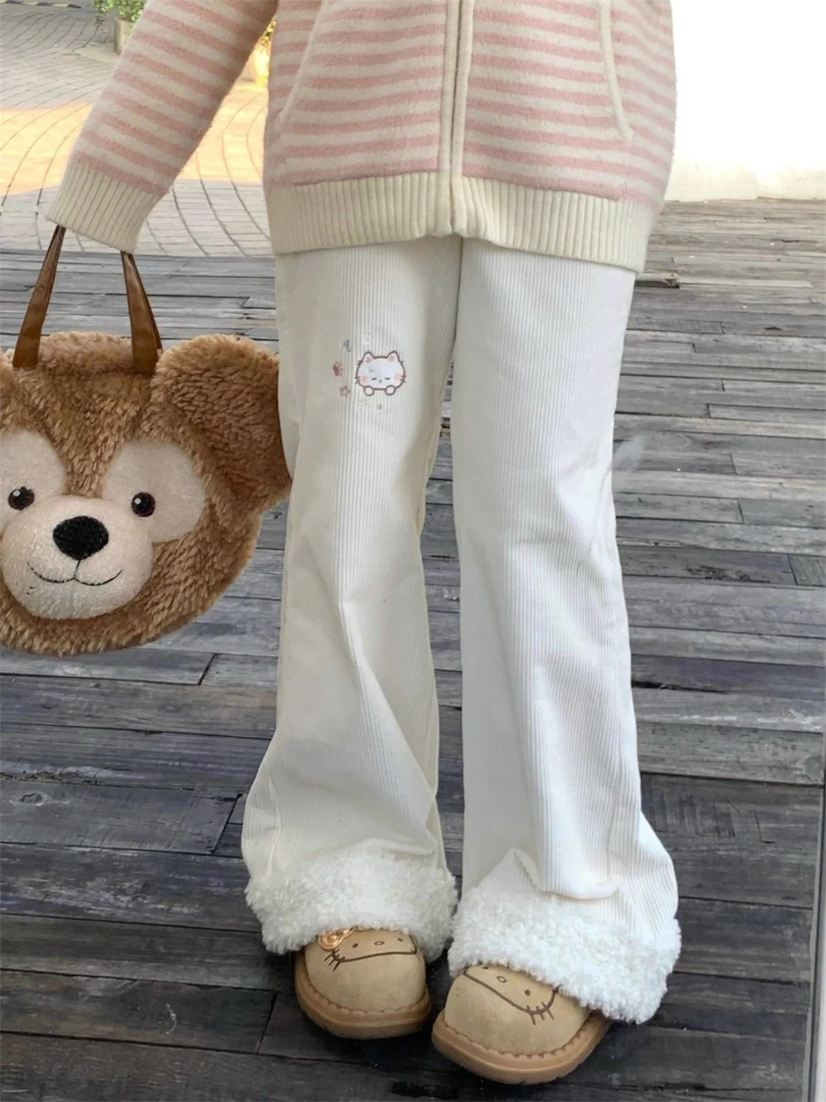 Japanese Sweet Pants Women Cartoon Cat Pattern Casual Y2K Kawaii Full Length Trousers Aesthetic Subculture Autumn Sweat Pants