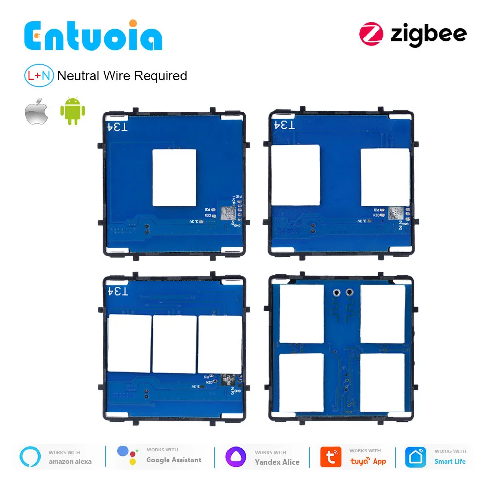 ENTUOIA ZigBee Switch Function Key Part 1/2/3/4Gang Touch Smart Light Switch APP Voice Control Without Panel, Need Neutral Wire