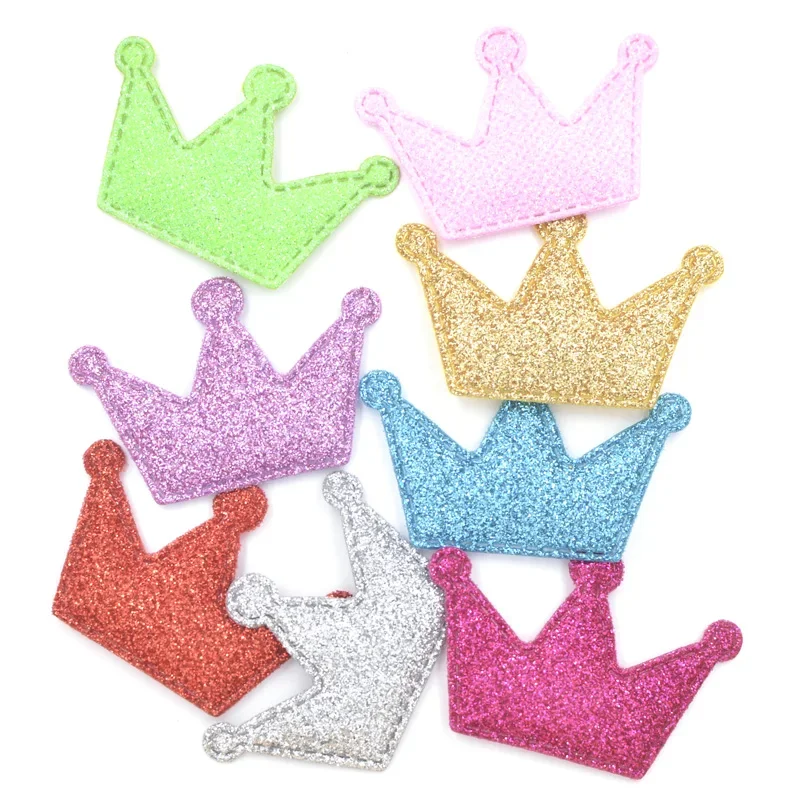 Padded 10Pcs Mixed Shiny Powder Crown Applique Decor Headwear Scrapbooking Patches Kids Birthday Crafts Accessories