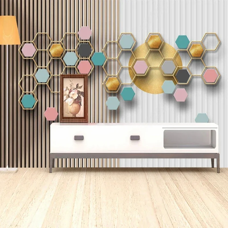 Modern Colorful Hexagon Pattern Geometric Wallpaper 3D Stereoscopic Abstract Line Photo Mural Interior Decoration Wall Papers