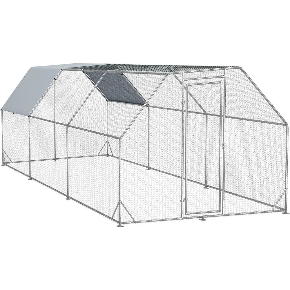 

6.2'L*9'W*6.5'H, Tri-Supporting Wire Mesh Chicken Run, Chicken Pen with Water-Resident and Anti-UV Tarp, Chicken Cages