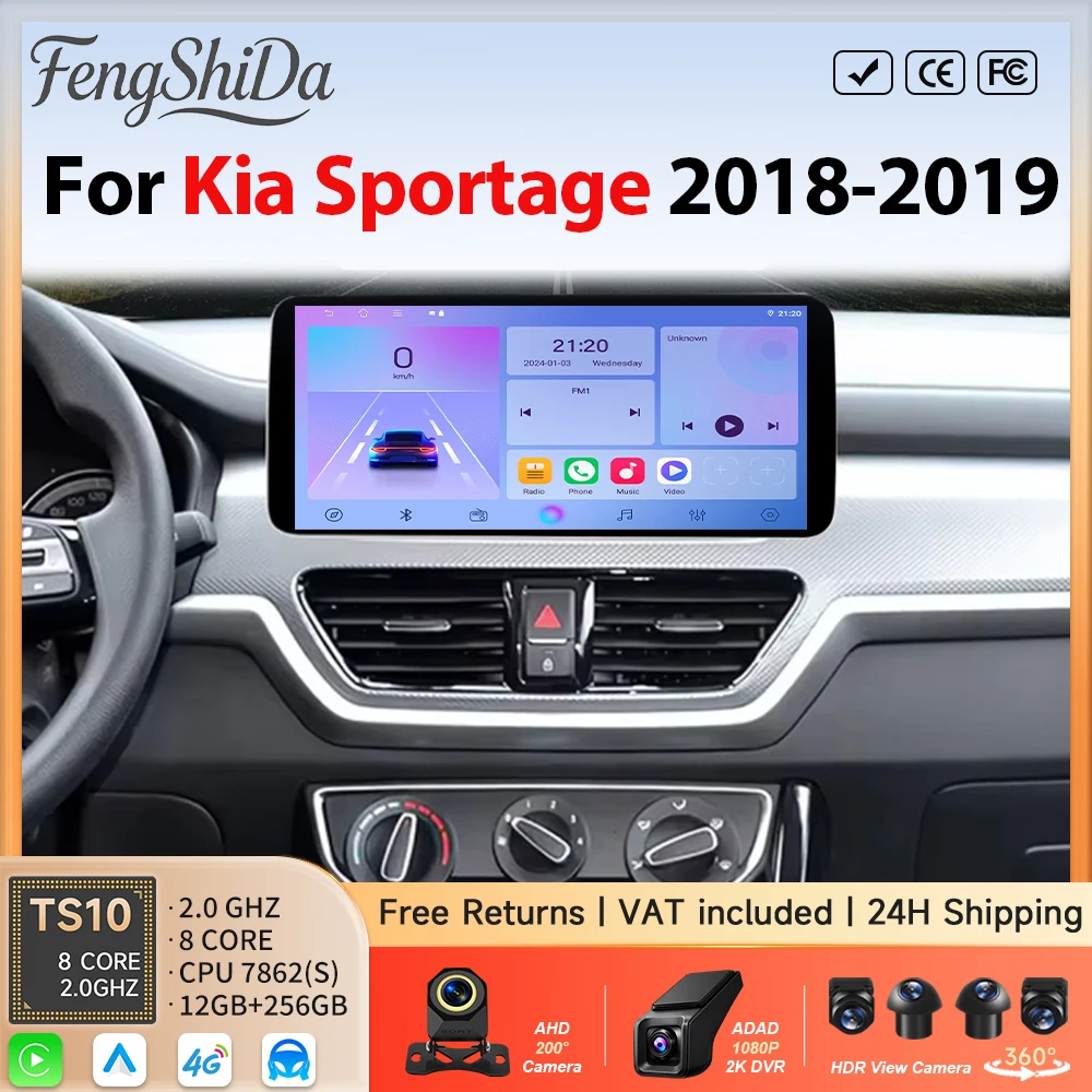 Android 16 Car Radio Screen For Kia Sportage 2018-2019 Navigation GPS Android Auto Carplay Car Intelligent Systems Multimedia BT