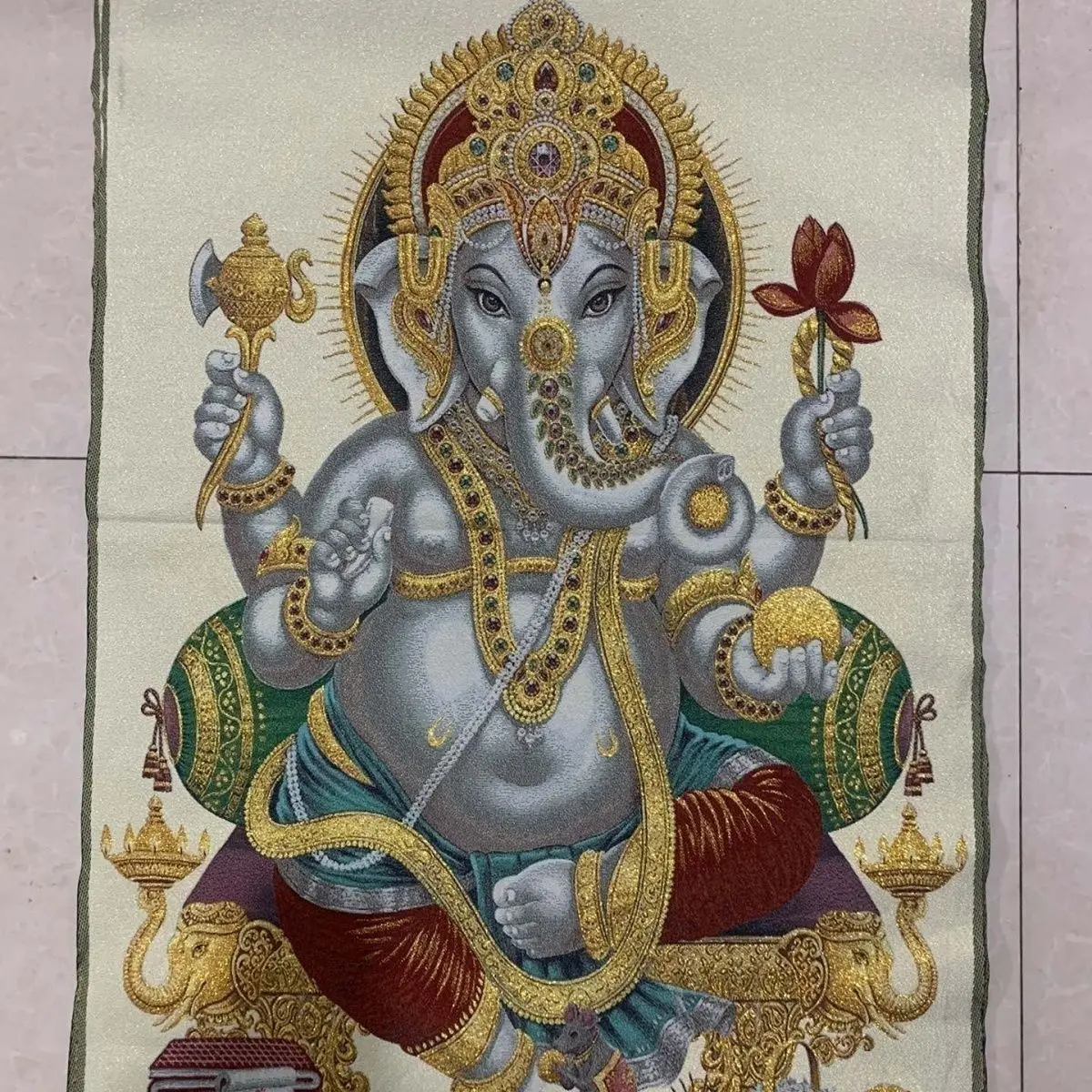 Tibet Tibetan Cloth Silk Lord ganesha, the god of wealth Thangka Tangka Embroidery Painting Embroidery Hanging Pictures