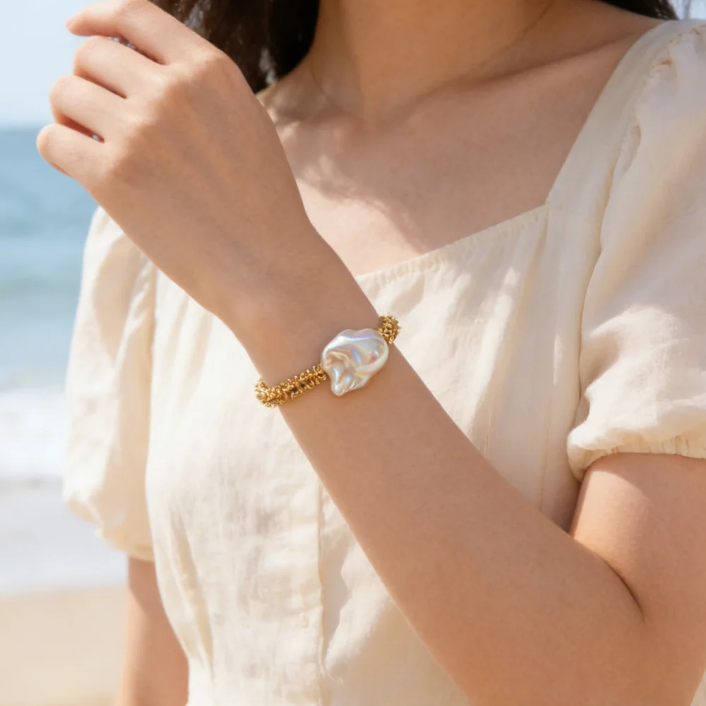 

Браслет из крупных жемчужин неправильной формы для женщин, роскошный браслет-манжета из пресноводного жемчуга, украшение-талисман, индивидуальный аксессуар