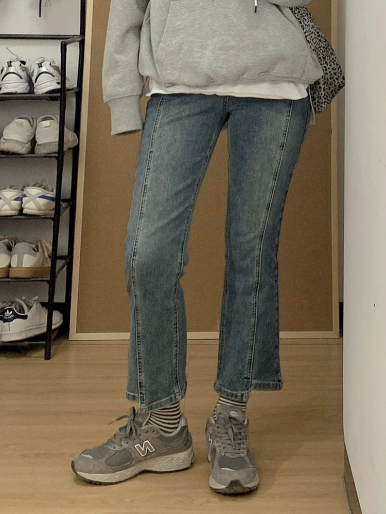 

plus Size Women's Bell Bot Jeans High Waist Straight Leg Slimming Nine Tube Pants American Sle Spring Autumn Loose Elastic