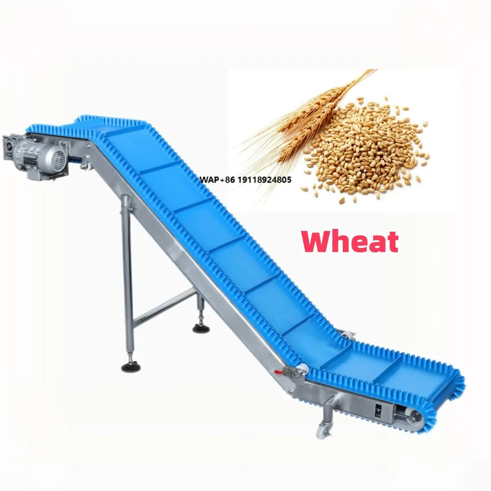

Wheat Conveyor Easy Clean Food Grade Blue Skirt Belt Inclined Slope Feeding Conveyor for Grain