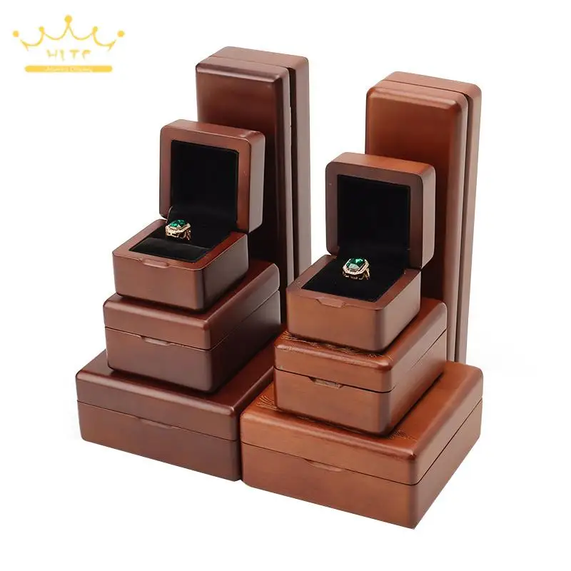 Vintage Wood Jewelry Packaging Gift Box Ring Bracelet Storage Case Jade Pendant Necklace Holder Jewelry Organizer Boxes