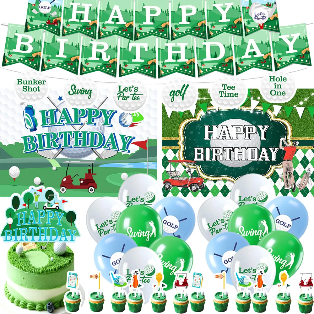 

Golf Theme Birthday Party Supplies Green Party-Tee Balloon Golf Sports Ball Backdrop Cupcake Toppers Decor for Adults And Kids