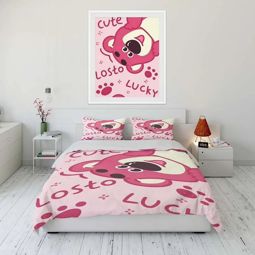 Disney Lotso Cartoon Duvet Cover Bedding Set Anime Comforter Cover for Bedroom Decoration  Duvet Cover Set Juego De Cama