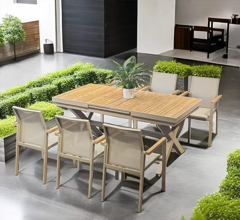 

Modern Outdoor Furniture Set Plastic Wood Chairs & Tables For Garden Or Restaurant Patio Durable And Stylish Outdoor Furniture