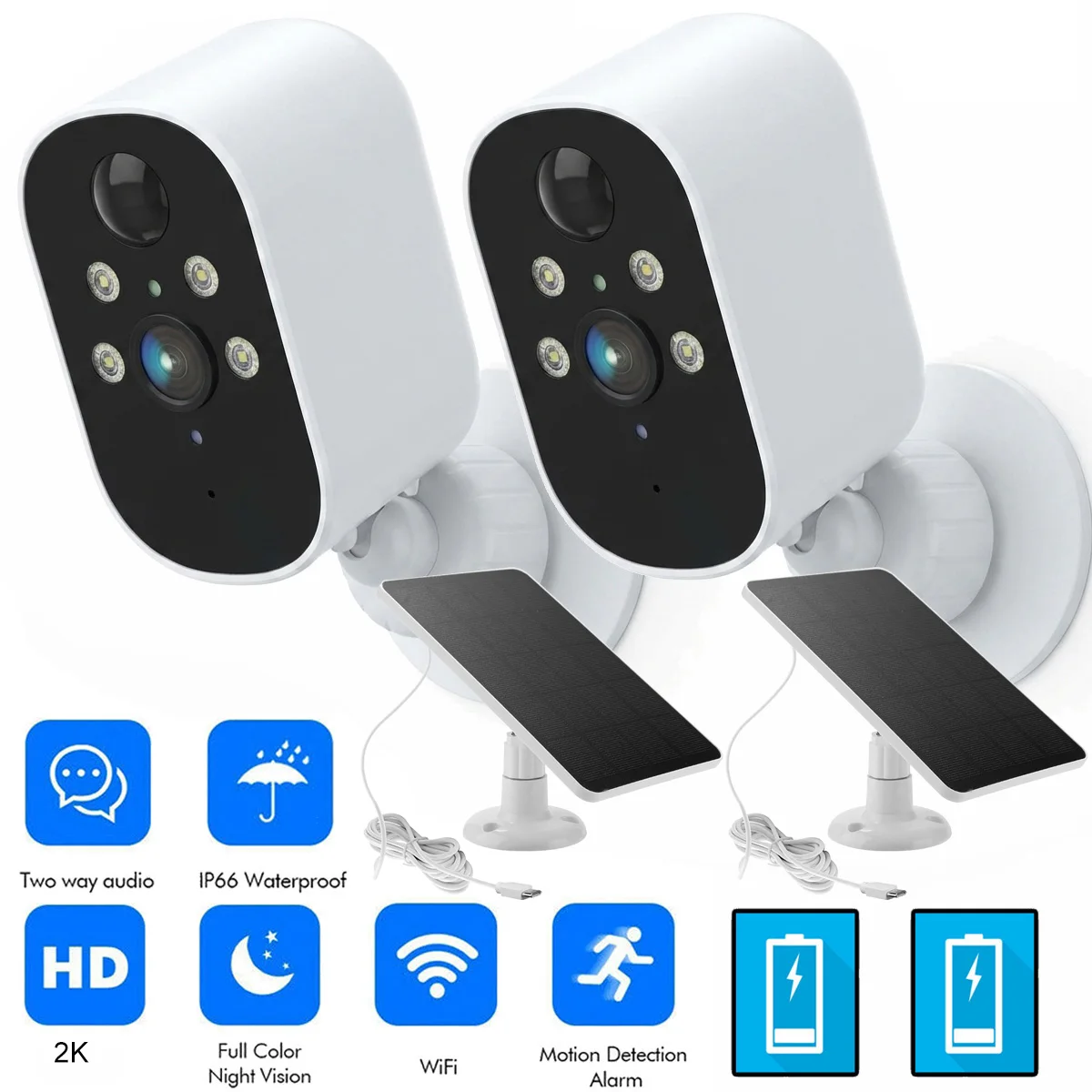 

XVIM 2 Pack Solar Camera Wireless WiFi Security Camera 2K Outdoor Home Battery Solar Powered Camera Automatic Alarm Monitoring