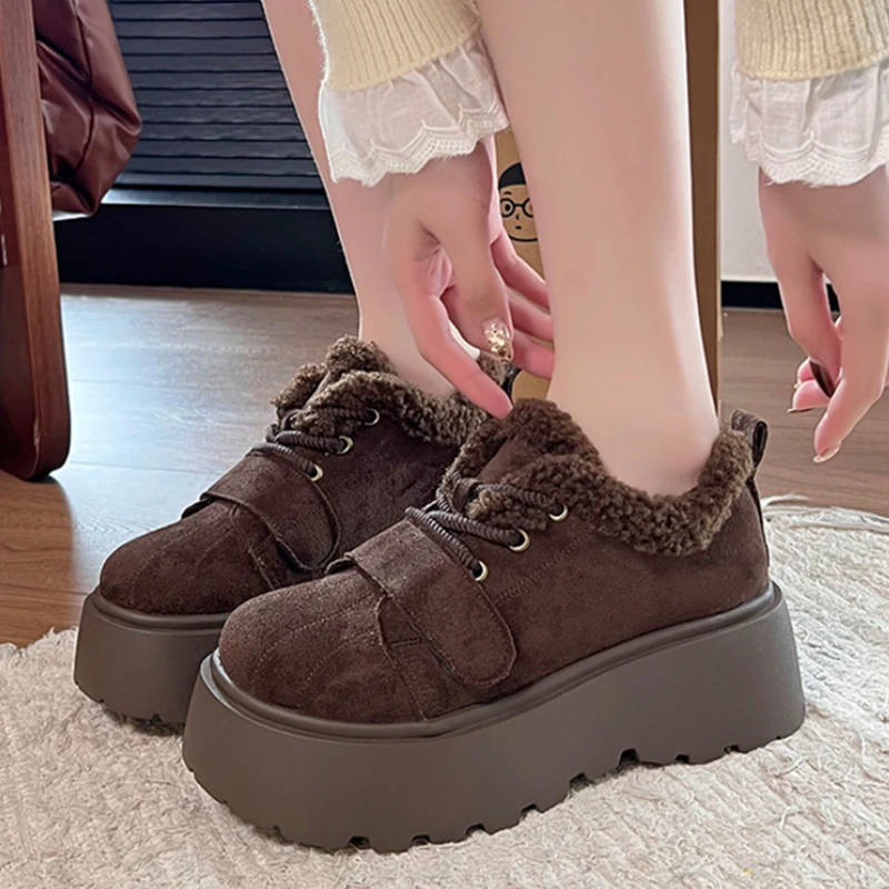

Fur Women Flats Cotton Shoes Platform Warm Snow Boots 2025 Fashion Casual Winter Running Shoes New Short Plush Cozy Ladies Boots
