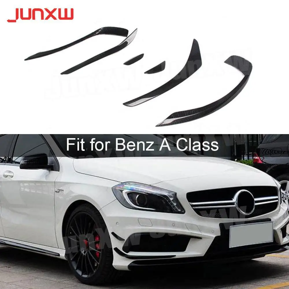 

For A Class Carbon Fiber Front Bumper Canards Splitter Fog Lamps Trims for Mercedes Benz W176 A180 A200 A250 AMG A45 13-18 ABS