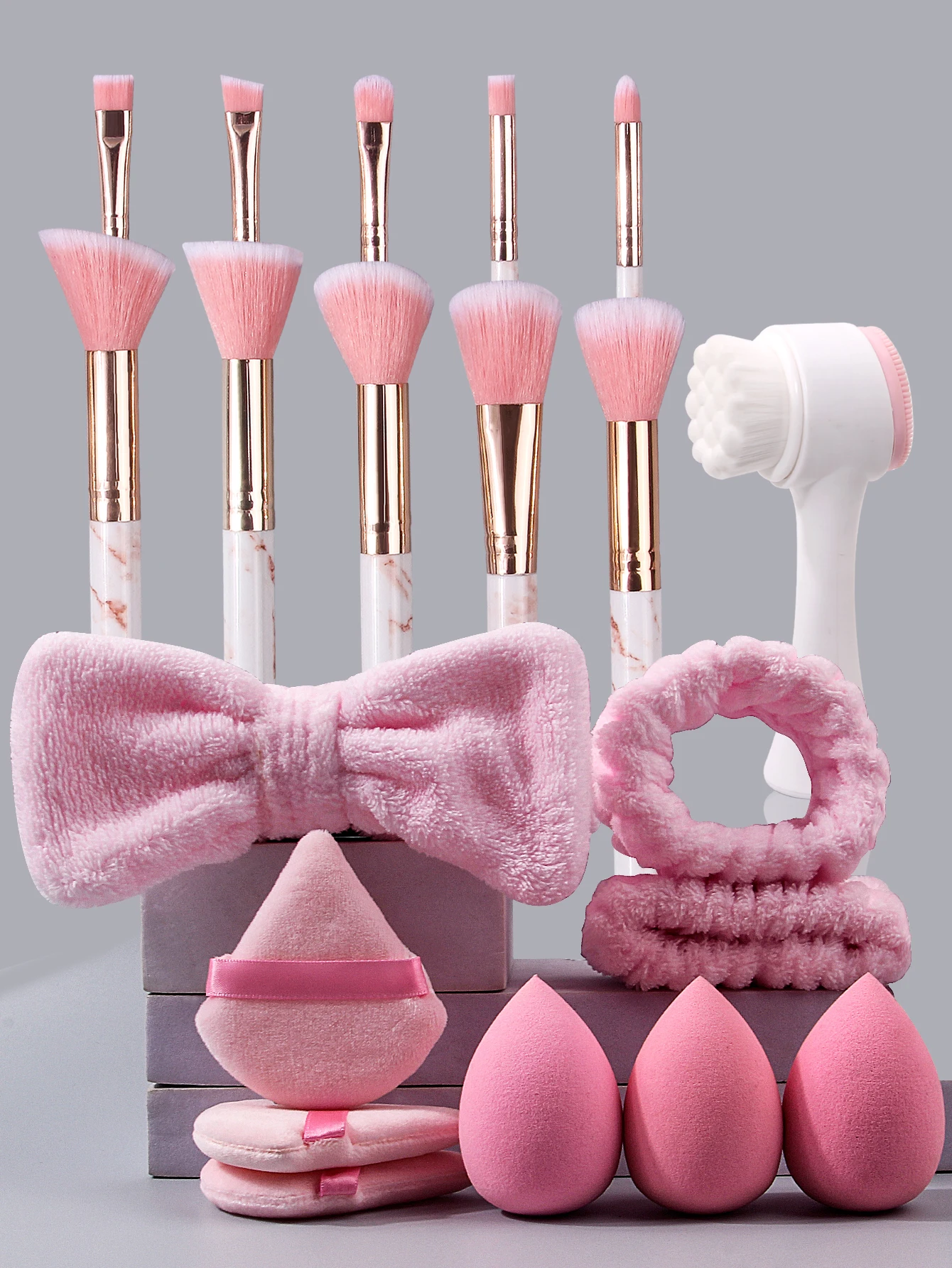 16PCS makeup brush sponge puff set+4PCS facial cleansing and massage combination set, essential items for women