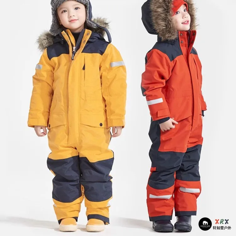 スキーウェア-子供用-ワンピース-厚手-暖かい-防風-防水-コットンスーツ-冬用-アウトドア