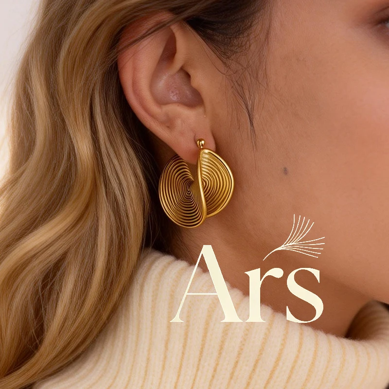 

Ars Gold Stainless Steel Geometric Hoop Earring Gold Plated Large Earrings Irregular Aesthetics Spiral Earrings Gift for Women