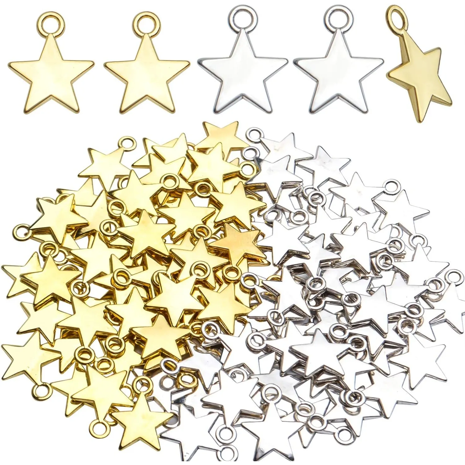 

100pcs 13x10mm Star Shape, Antique Golden & Silver Plated, Pentagram Charms for DIY Bracelet, Necklace, Earring Jewelry Making