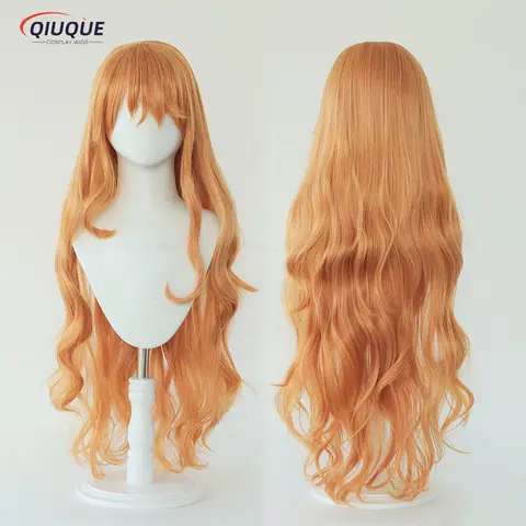 High Quality Adult Nami Cosplay Wig Women 75cm Long Curly Wavy Orange Heat Resistant Hair Anime  Cosplay Wigs + Wig Cap