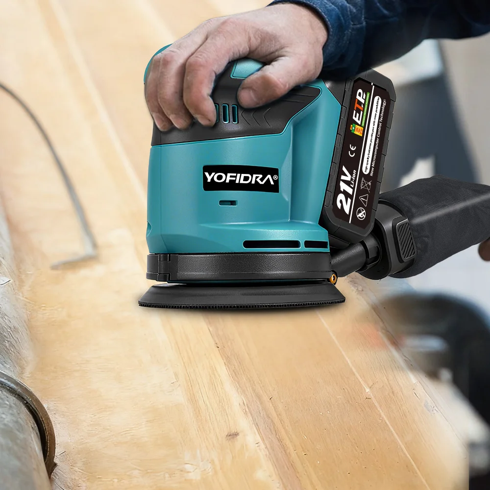 YOFIDRA 125 مللي متر ماكينة سنفرة مدارية كهربائية لاسلكية طحن الرملي آلة تلميع النجارة أداة السلطة لبطارية 21 فولت 18 فولت #5