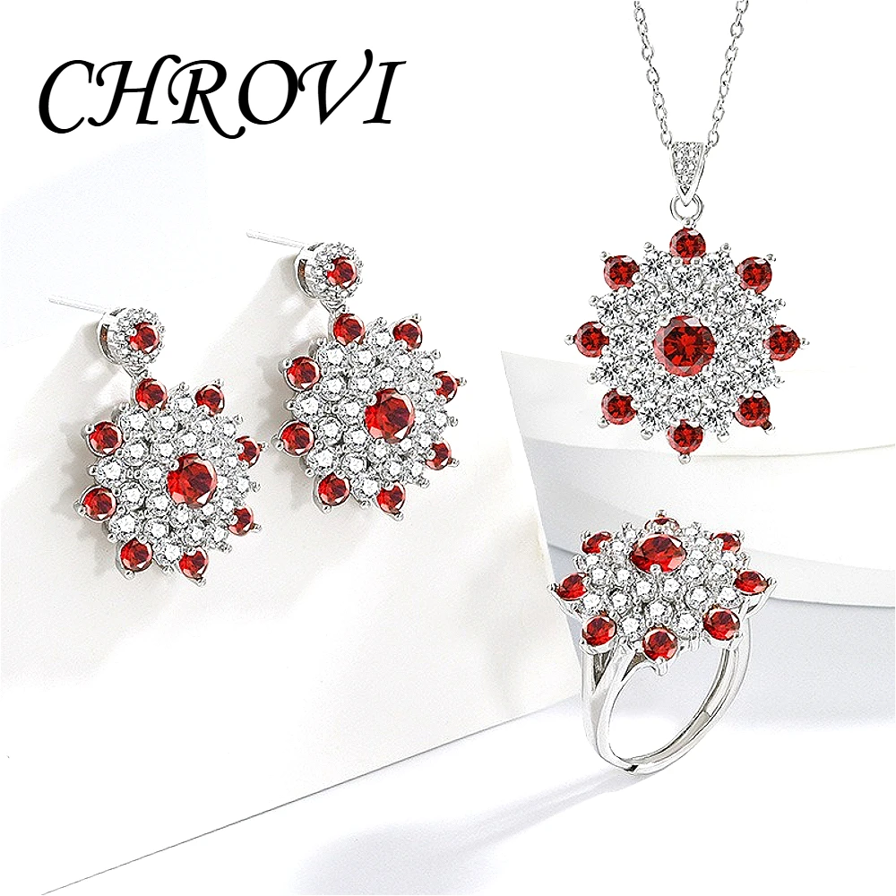 Luxury-Style 925 Sterling Silver Personalized Versatile Set with Engraved Ruby Zirconia Ring, Necklace and Stud Earrings