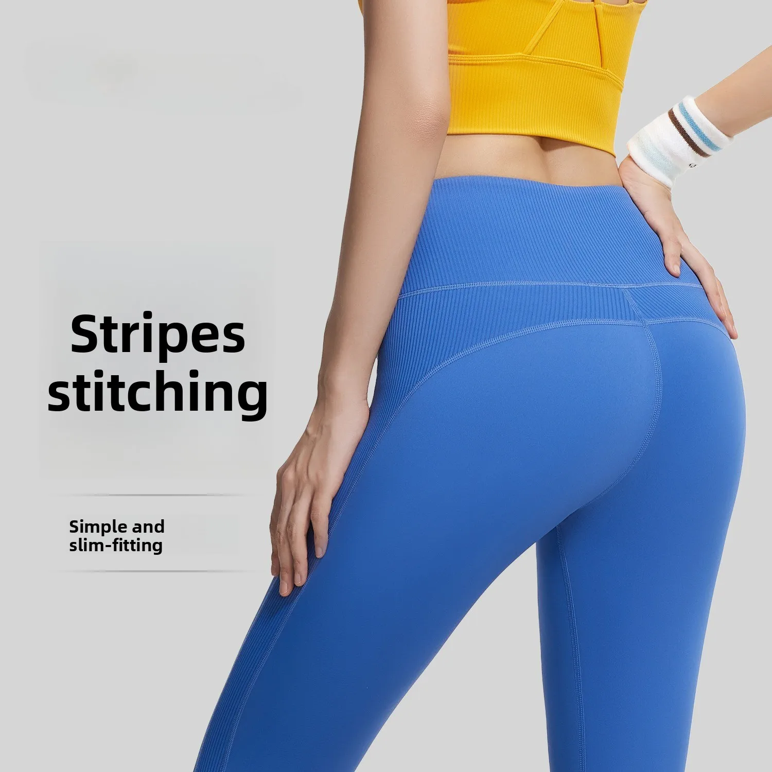 Latest Model Striped Splicing High Waist Yoga Pants Hip Lift Breathable Tight Abdomen Running Fitness Trousers Women