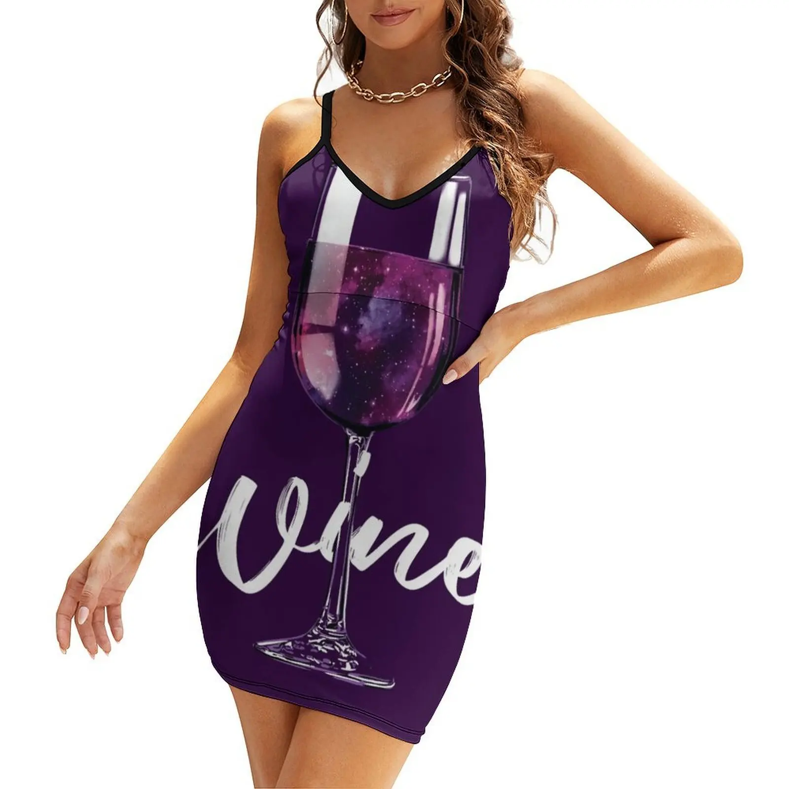 

Wine Lover Galaxy Space Design Sling Dress chic and elegant evening dress Bridesmaid dress woman dresses korean style