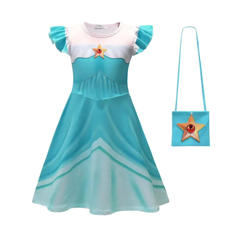 Rosalina Costume For Baby Girl Dress Super Bros Galaxy Peach Kid Up Print Star Party Frock Child Celestial Fancy Tunic