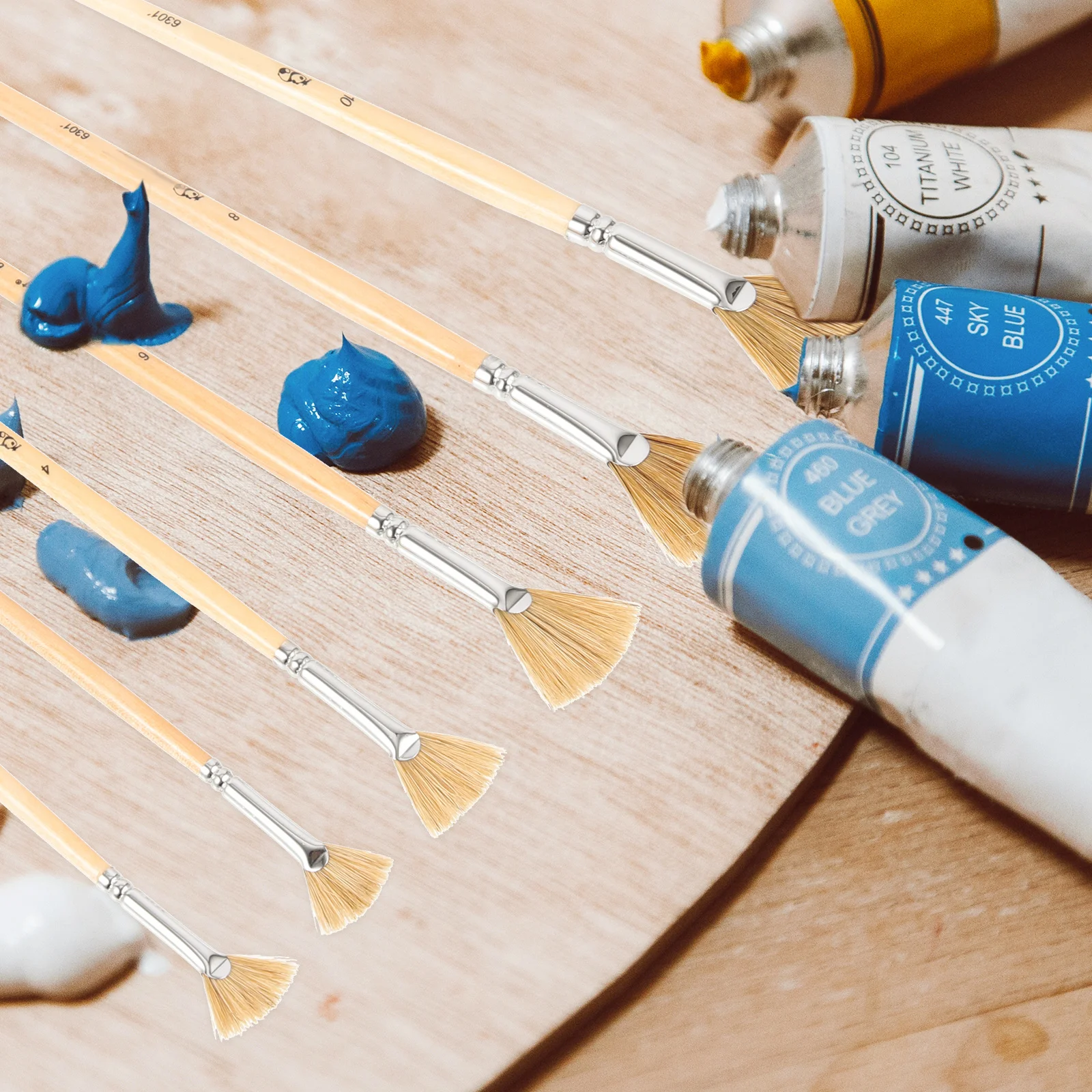 

6Pcs Professional Fan Painting Brushes Comfortable Daily Use Watercolor Brush for Drawing Practice Portable Convenient