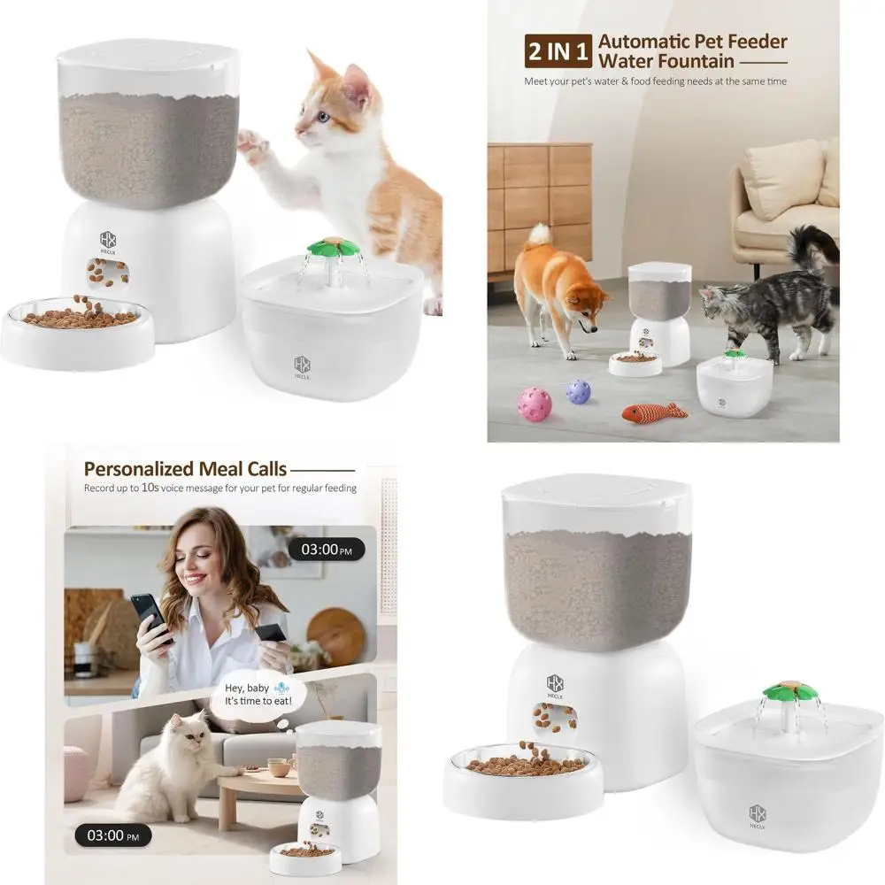 

Automatic Cat Feeder with 3L Dry Cat Food Dispenser and 2L Water Fountain, Timed Dog Feeder with Portion Control and Daily Meals