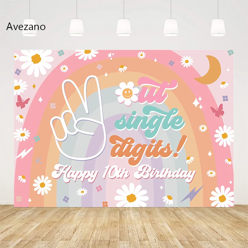 Avezano-Fondo para fotografía Retro Hippie, Arco Iris, Margarita, flor, niña, fiesta de cumpleaños, decoración de estudio fotográfico