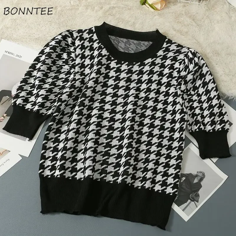 T-shirt scozzesi estive Donna S-3XL Manica a sbuffo Moda coreana Crop Top Designer Estetica vintage Temperamento Pannelli Футkurs Ins