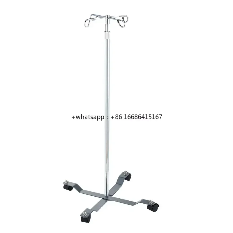 Hospital Furniture Stainless Steel Iron Movable Pole IV Pole Foldable IV Stand Hospital Bed Drip Stand