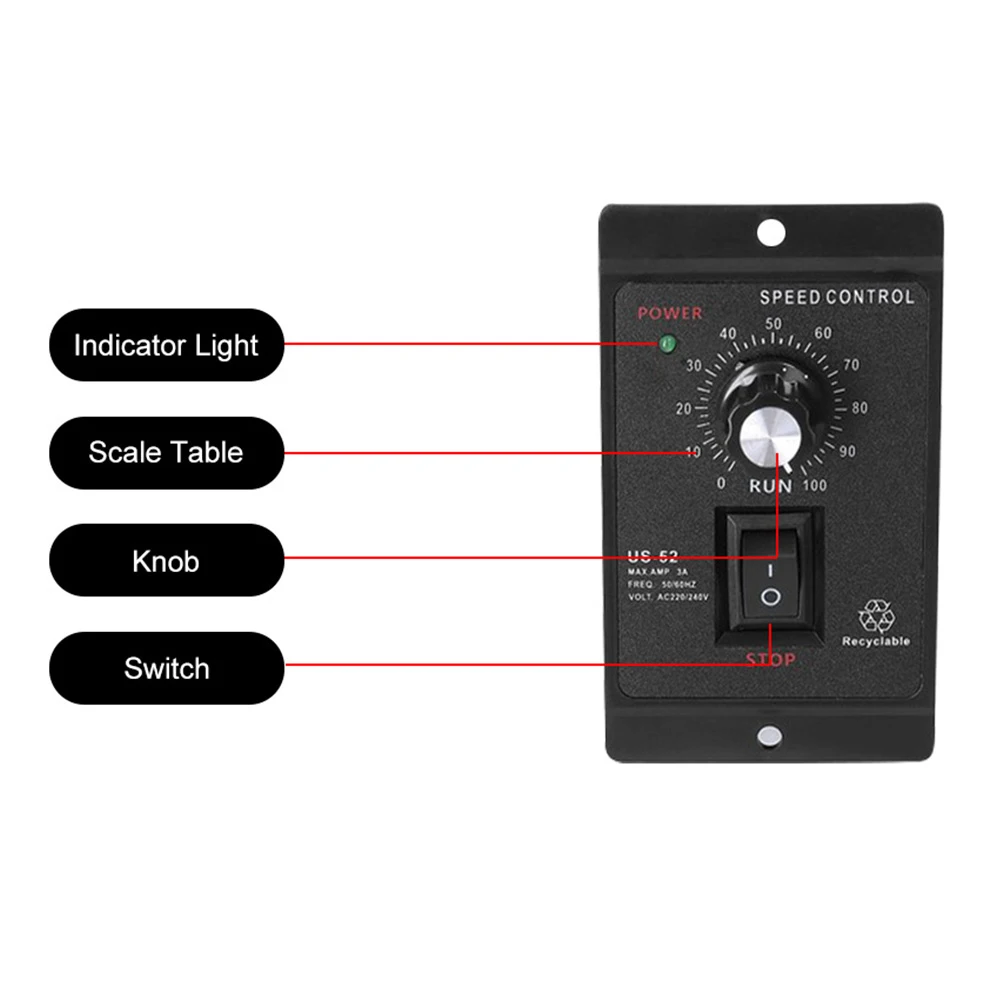 US-52 400W AC 220V 50Hz/60Hz Motor Speed Controller  AC Regulator Motor Control Unit Forward And Backward Mini Motor Governor