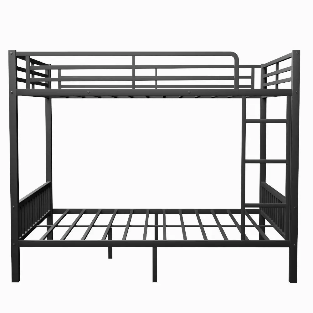 NEW Queen Over Queen Metal Bunk Bed w/ Ladder and Slats Support for Adults Teens BLACK