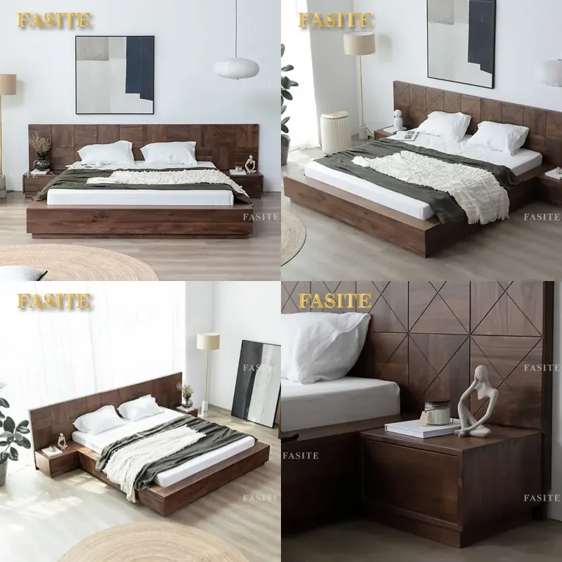 For Nordic Solid Wood Black Walnut Double Bed Modern Simple 1.8m 1.5m Master Bedroom Log Wedding Furniture