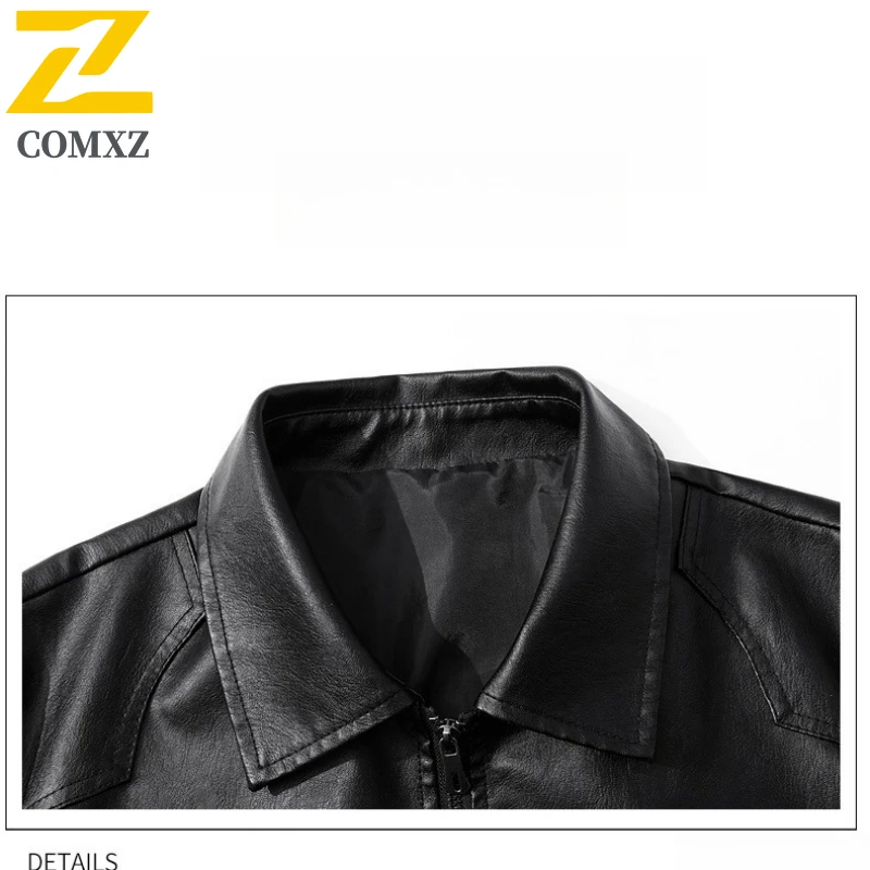 COMXZ Premium Men Leather Jacket Fashion Classic Turndown Collar Camping Leather Coat Casual Hiking Windproof New Autumn Coats