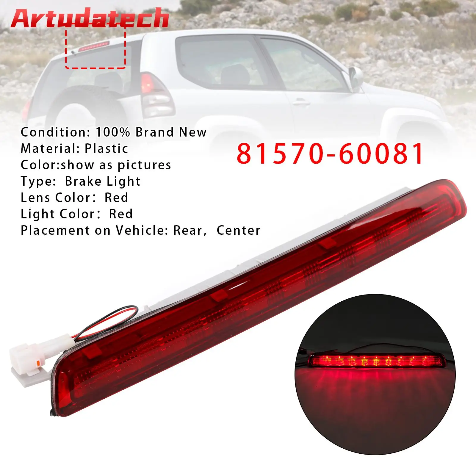 

Задний центральный стоп-сигнал Artudatech для LAND CRUISER PRADO LC120 2003-2009, красный, автомобильные аксессуары