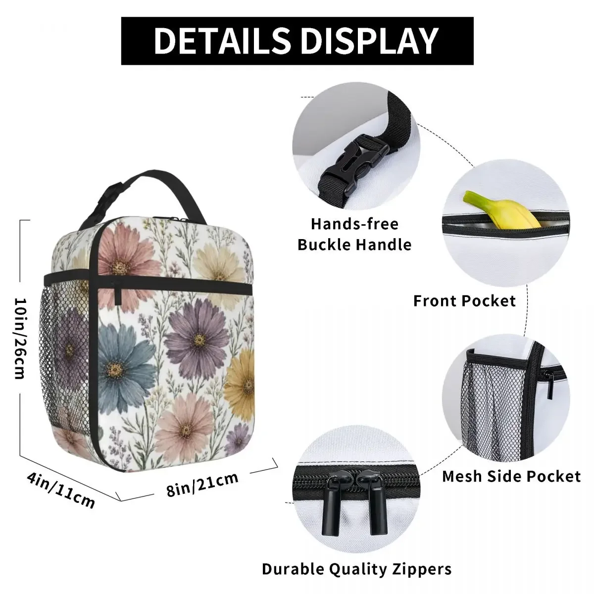 Bestselling Pastel Wildflower Bouquet Breathable Design Outdoor Lunch Bag Kindergarten Snack Student Lunch Bag