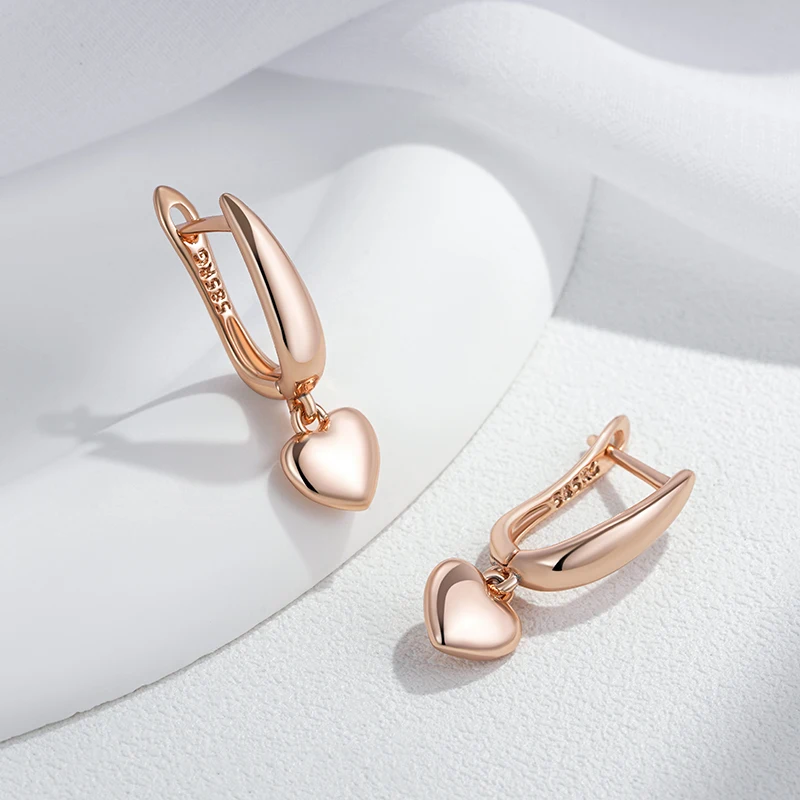 Kinel Minimalist Style 585 Rose Gold Color Heart Drop Earrings for Women Trendy Jewelry Party Wedding Accessories Fine Jewelry