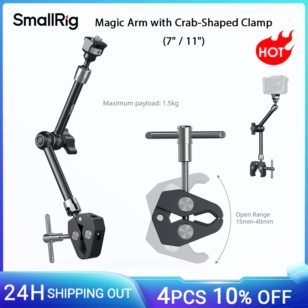 

Magic Arm SmallRig 7/11 дюймов с зажимом в форме краба, шаровая головка на 360 градусов ° Регулировка с винтом 1/4"-20 для экшн-камер, мониторов