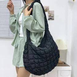 Y2K Style Casual Ruched Oversized Women Shoulder Bags  Quilted Padded Crossbody Bag Large Capacity Nylon Tote Big Shopper Purses