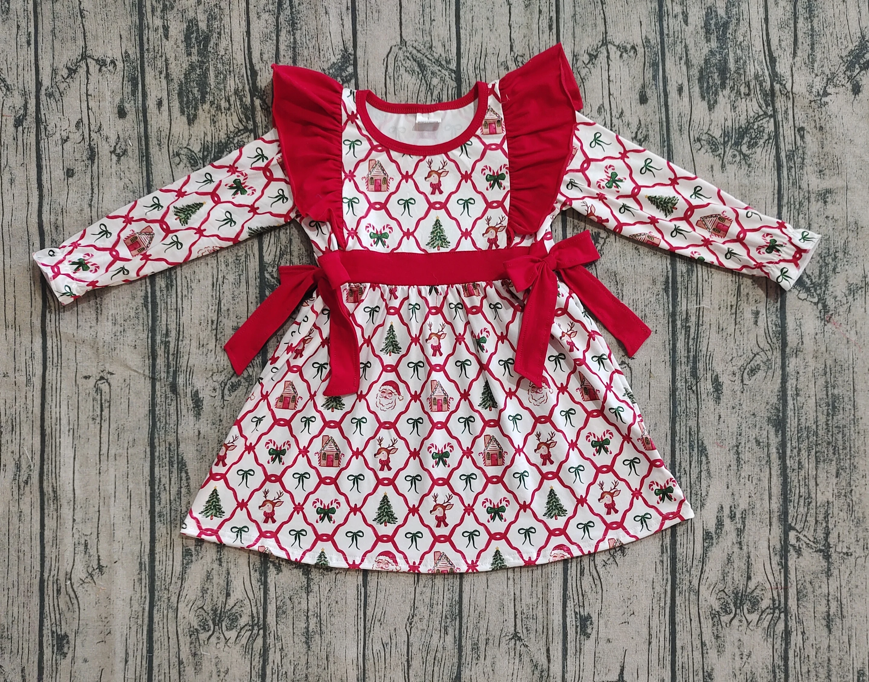 

7.01 GLD1158 Presale Wholesale Baby Girl Clothes Long Sleeve Dress Boutique Kids Christmas Clothing