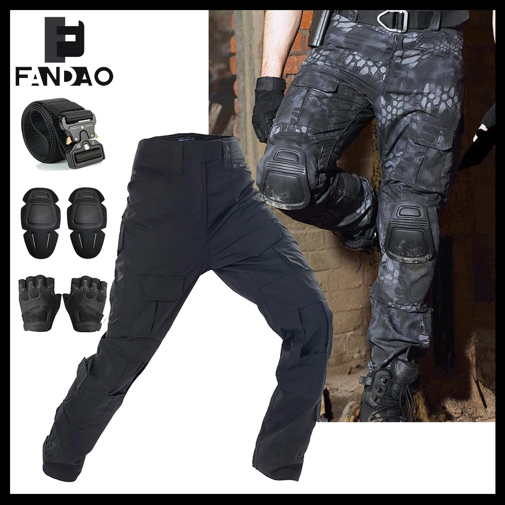 

Tactical Combat Pants Sets Men's Camo Airsoft Clothes Gear with Knee Pads Belt Gloves Outdoor CS Hiking Trainning Hunting Suits