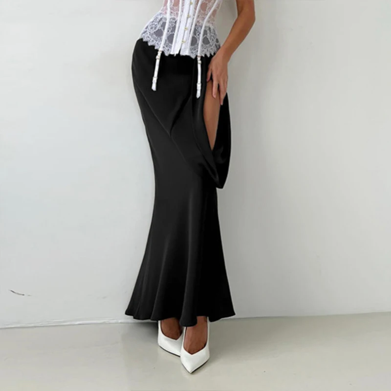 BKLD Women's Irregular High Waisted Slimming Sexy Fishtail Skirt One Side Hollow Pleated Fashion Elegant Half Skirts 2026 Outfit