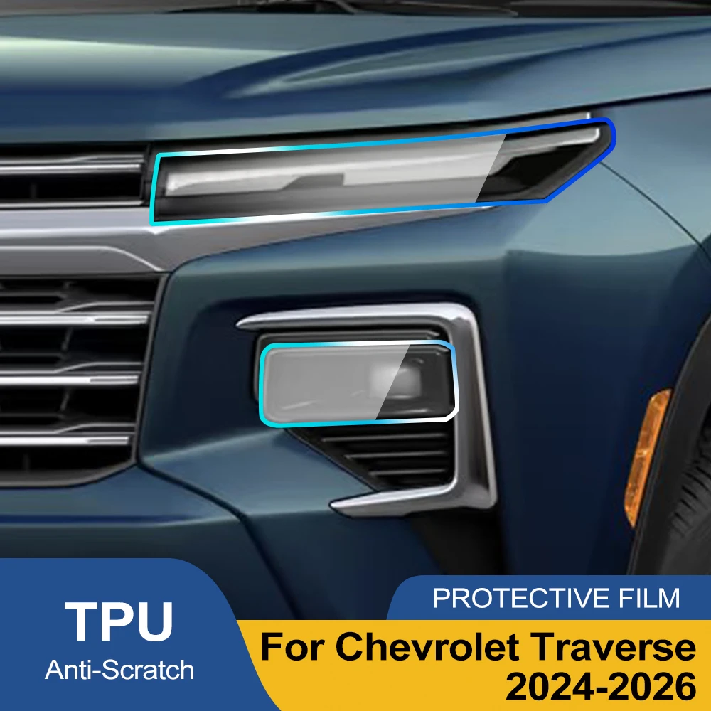TPU Car Headlight Protective Film For Chevrolet Traverse 2024-2026 Smoke Black Gloss Pre-Cut Anti-Scratch Vinyl Wrap Cover Kit