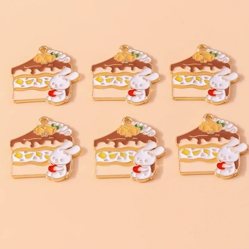

20pcs 27x29mm Cartoon Animal Charms Enamel Rabbit Eat Cake Charms Pendants for Jewelry Making Earrings Necklaces DIY Crafts Gift