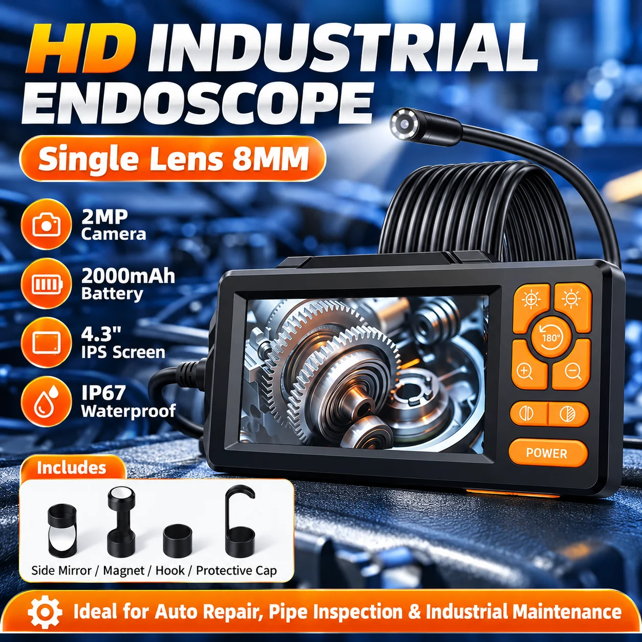4.3 Inch LCD Screen Endoscope Camera 1080P Waterproof Borescope for Sewer Drain Pipe Plumbing Inspection