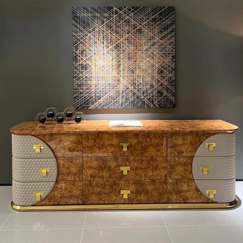 

Italian light luxury Bentley tree tumor dining side cabinet, minimalist six-chest cabinet designer luxury TV cabinet entrance