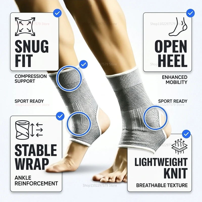 1 Pair Unisex Breathable Elastic Ankle Compression Sleeve Support Brace for Gym Running Fitness Injury Prevention Arch Support