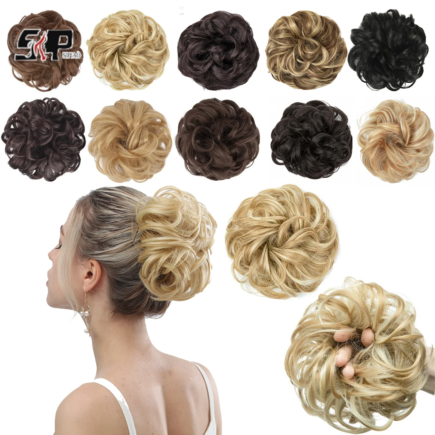 6 Inch Synthetic Hair Bun Extensions Messy Curly Elastic Hair Scrunchies Hairpieces Chignon Donut Updo Hair Pieces for Women